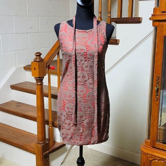 DARK Orange And Light Brown Skull Mini Dress - Picture 2 of 5